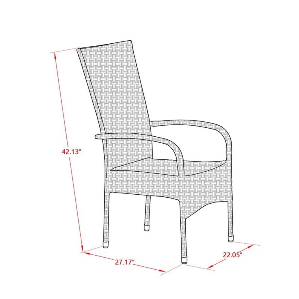 East West Furniture OSOS7-03A 7 Piece Patio Furniture Sets Wicker Outdoor Set Consist of a Rectangle Dining Table with Glass Top and 6 Balcony Armchair with Cushion, 36x60 Inch, Natural Linen