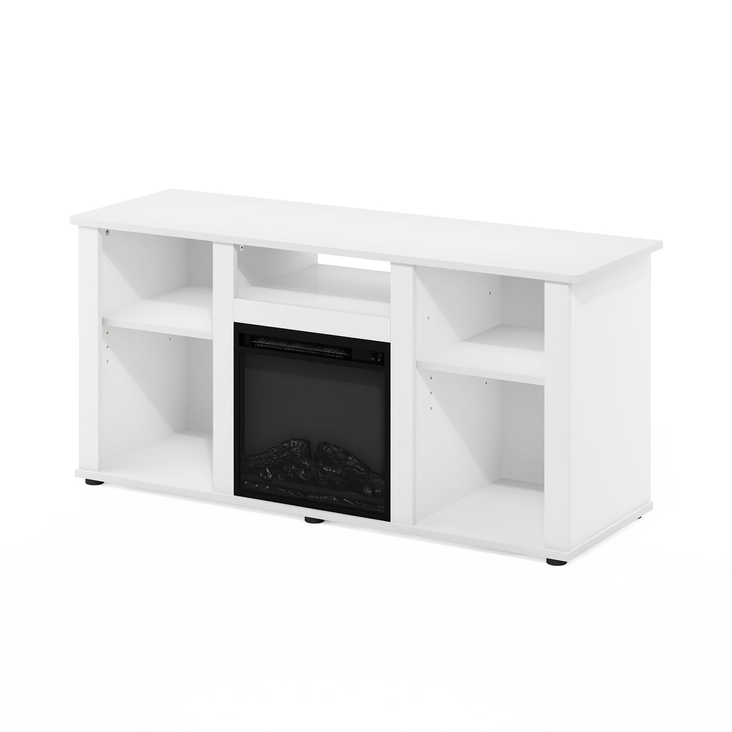 Furinno Jensen Fireplace TV Stand for TV up to 55 Inch, White Entertainment Center, TV Console with Fireplace and Open Storage, for Living Room, Bedroom, Plain White