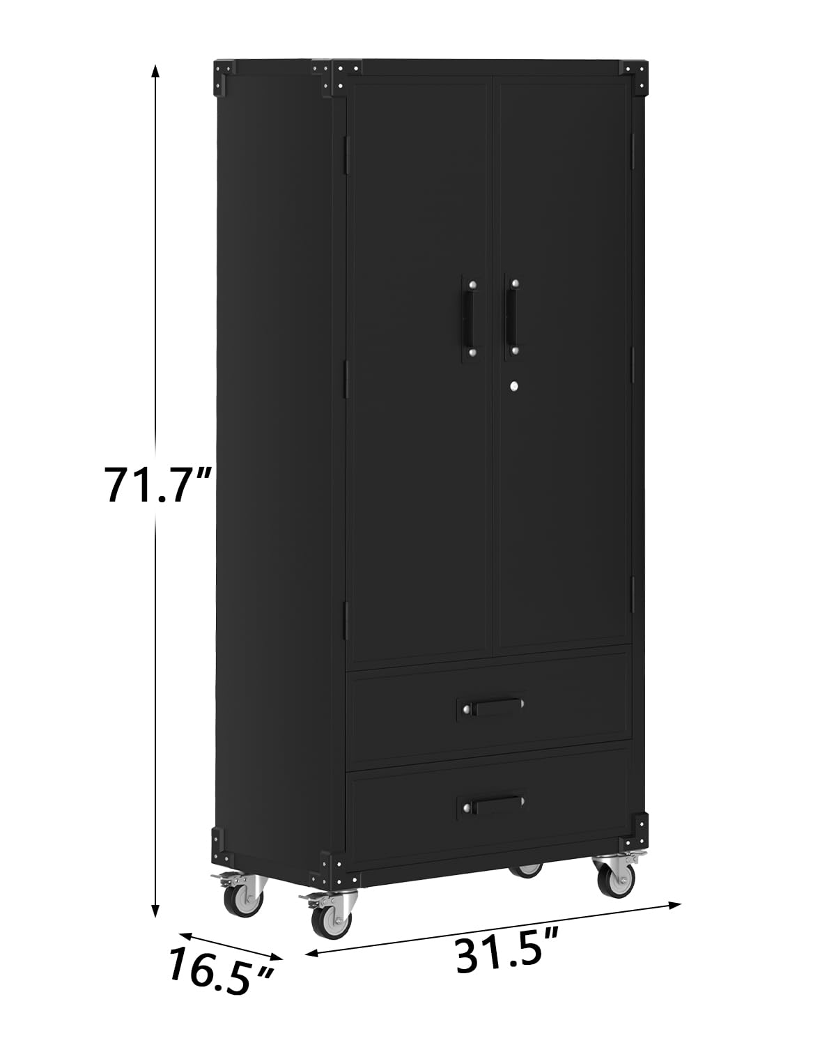 GarveeHome 72 in Metal Storage Cabinet with Wheels, Locking Doors & 2 Drawers,Heavy Duty Rolling Garage Organizer with 3 Adjustable Shelves for Home/Office/Workshop/Warehouse