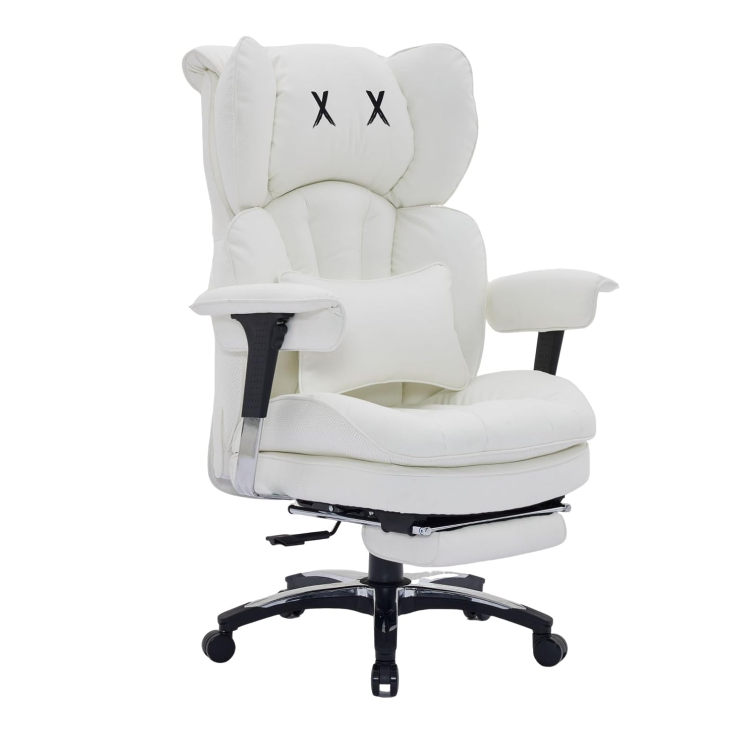 Efomao Big and Tall Office Chair 400lbs Capacity, 24.4" Extra Wide Seat Heavy Duty White Desk Chair with Footrest, Oversized Executive Computer Chair with Adjustable Armrests for Home Office