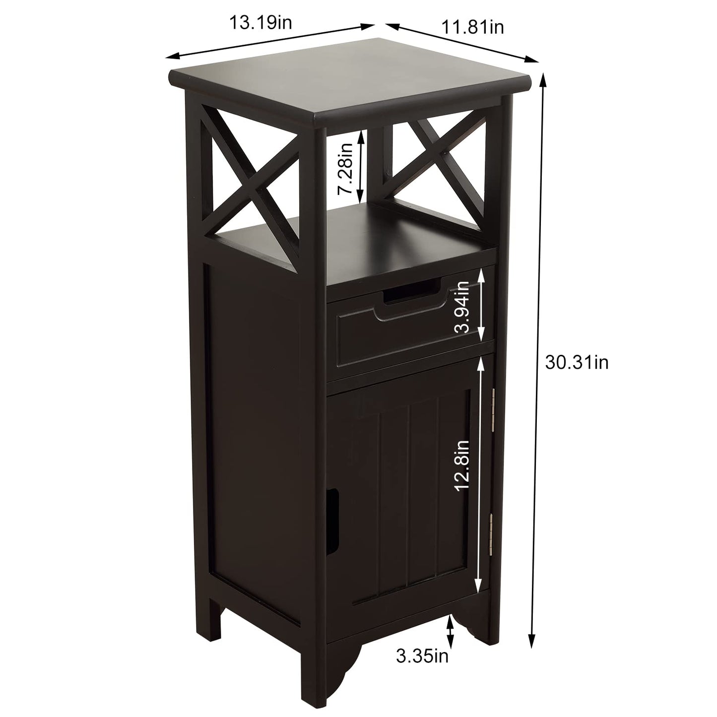 BECTSBEFF Assembled 30in Height Nightstand, Pre- Assembled Bathroom Floor Cabinet with Shelf and Storage Drawer, Black Tall End Table No Assembly Chest for Living Room Bedroom