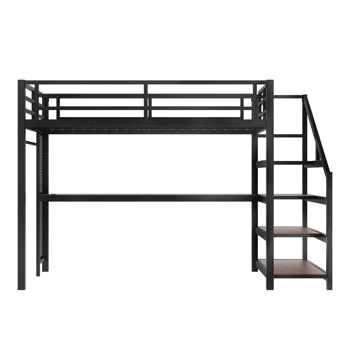 Bellemave Metal Full Size Loft Bed with Desk and Storage Stairs,Heavy Duty Loft Bed Frame Full Size with LED Lights and Charging Station for Kids,Teens,Adults,Black