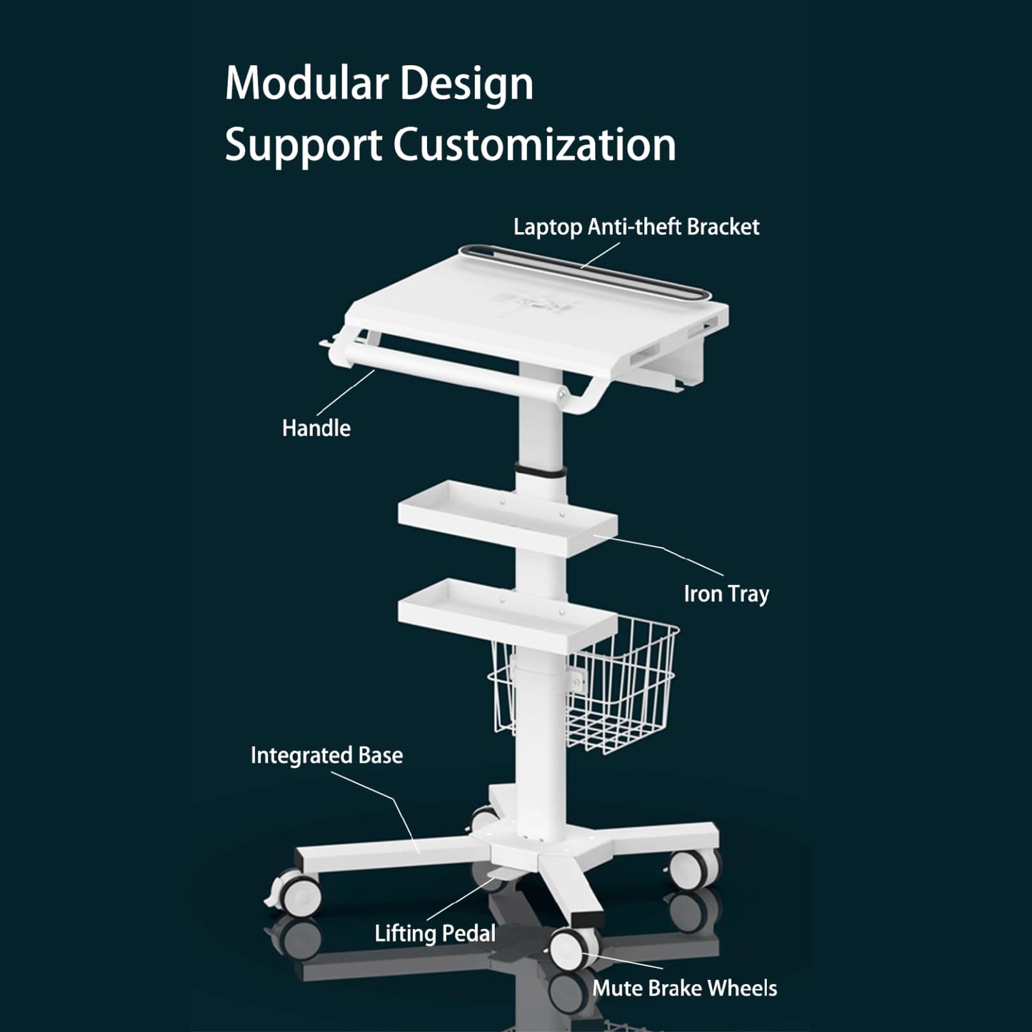 Anti-Theft Medical Laptop Cart with Scanner Holder | Mobile Workstation with Gas Lift | Height Adjustable 31.5" - 47.2" | Secure Storage & Multiple Drawers