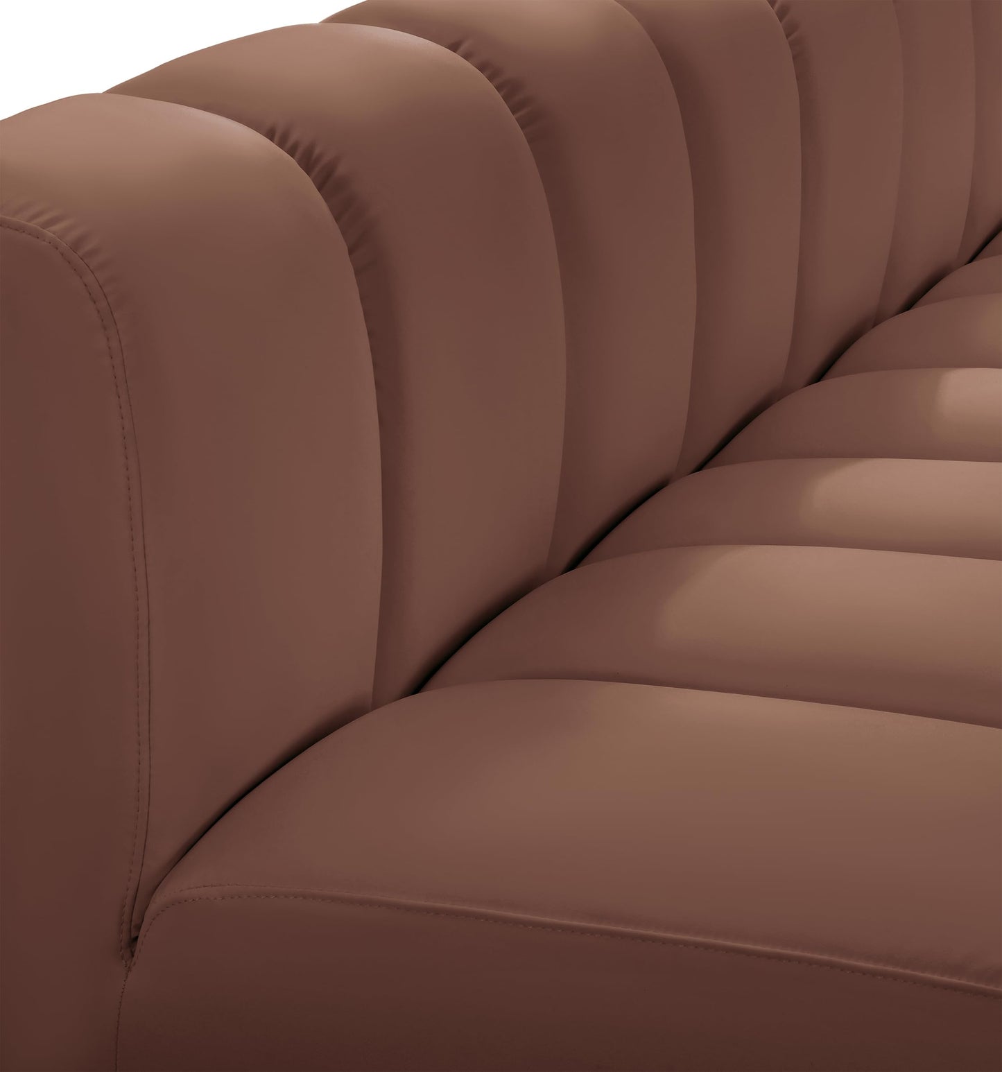 Meridian Furniture 101Cognac-S2B Arc Collection Modern | Contemporary Modular Sofa with Soft Cognac Vegan Leather, Deep Channel Tufting, Modular Design, 60" W x 33" D x 30" H, Cognac