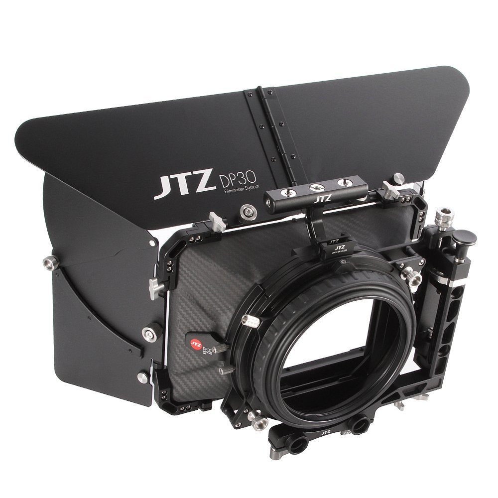 JTZ DP30 Cine Carbon Fiber 4x5.65 Inch Swing-Away Lens Matte Box 15mm / 19mm Rod Railblocker for Sony FS5 FS7 ARRI RED Canon C100 C200 C300 Blackmagic BMPCC 4K 6K BMCC Pocket Cinema Panasonic Camera