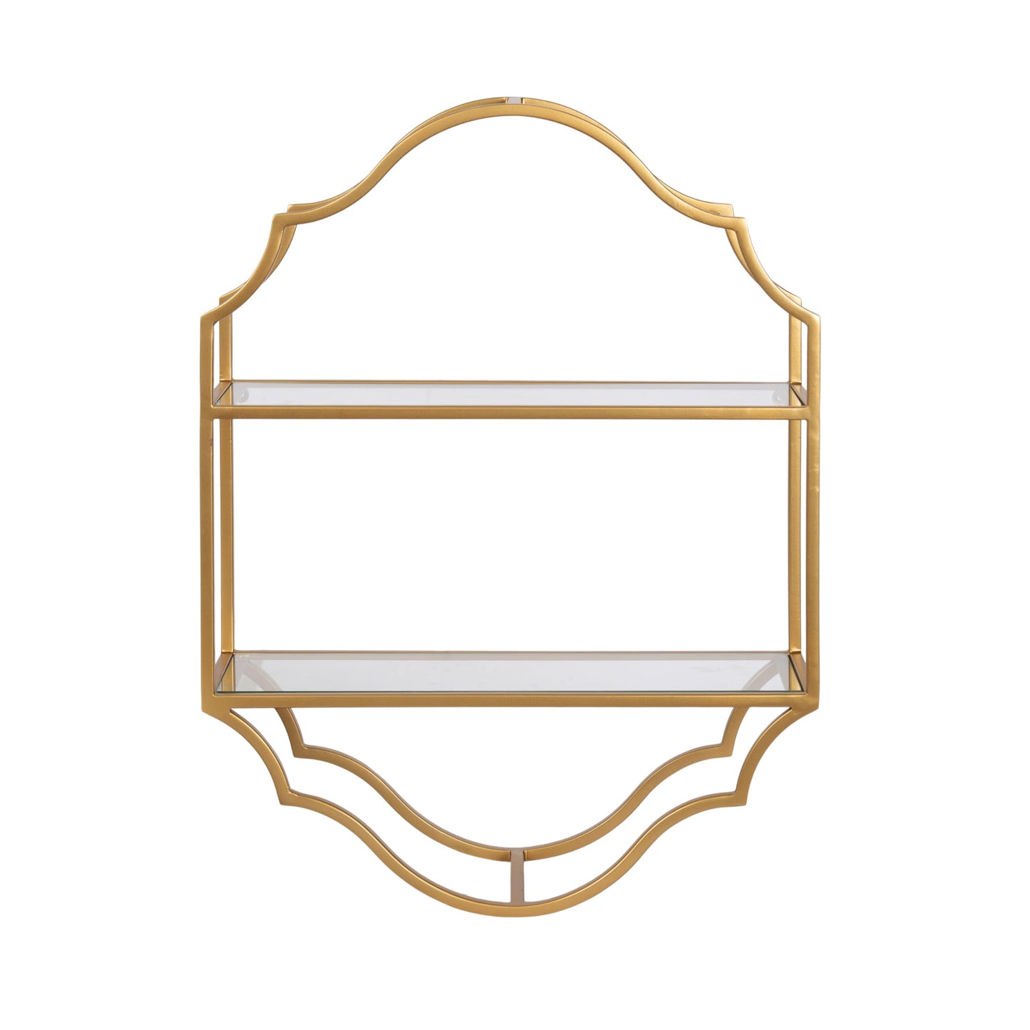 Kate and Laurel Leanna Scalloped Two-Tiered Wall Shelf, 18 x 6 x 24, Gold, Decorative Floating Shelf Storage and Wall Organizer for Bathroom Over Toilet Storage or Display