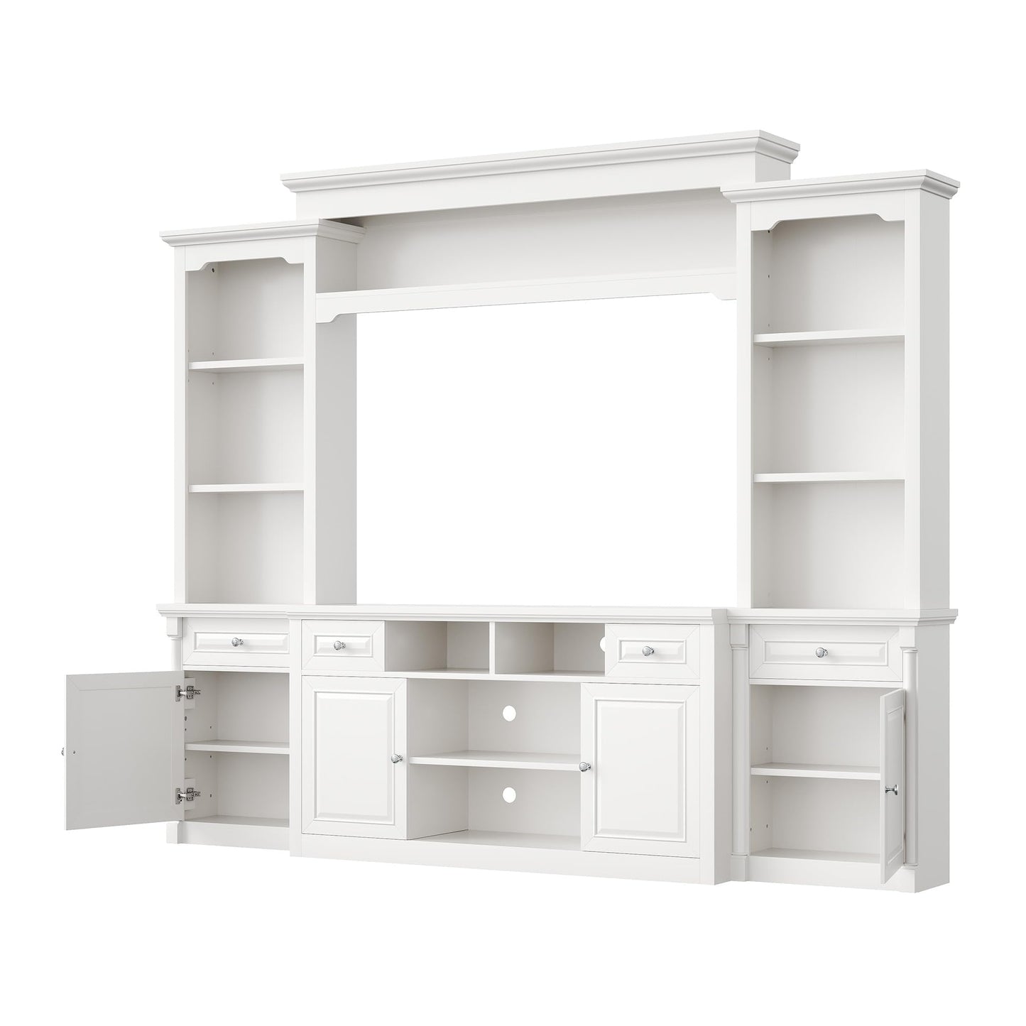 AMERLIFE 102.8" Wall Unit Entertainment Center with Bookshelves for TVs up to 65", Multifunctional TV Stand Media Console with Cabinet & Storage Drawer & Adjustable Shelf for Living Room,White