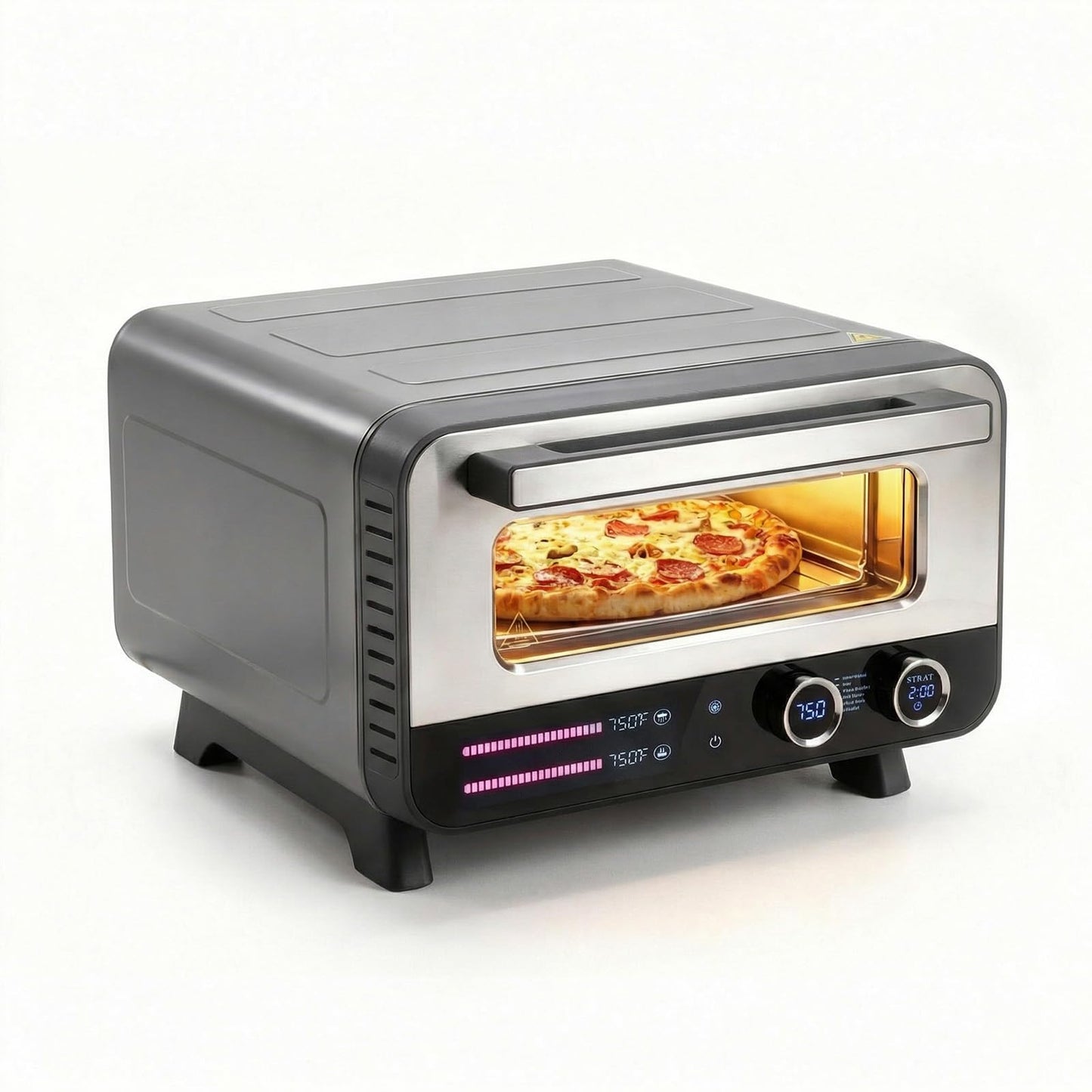 OLIXIS Pizza Oven Indoor, 1600W Electric Pizza Maker Fast Heating, 6 Presets for 12 Inches Pizzas, with Stone & Spatula, Upper-Bottom Independent Heating Temperature Control