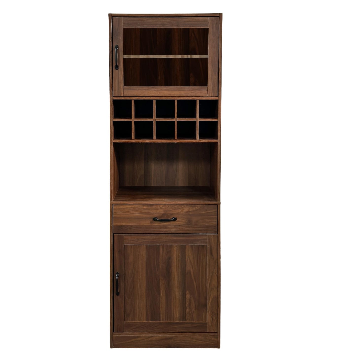 KEIKI 70.87" H Tall Kitchen Pantry Wine Bar Storage Cabinet with Countertop, Wine Rack, Glass Doors, Drawers, Wood Freestanding Hutch Food Pantries Cupboard for Coffee, Dining Living Room
