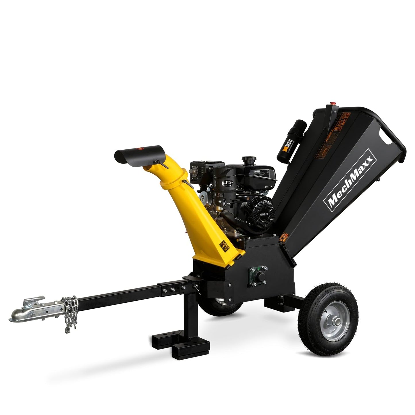 MechMaxx 5'' inch Kohler 429cc 14hp E-Start Gas Powered Wood Chipper Shredder Mulcher with Towbar/Emergency Stop Button,Model GS1500 Black