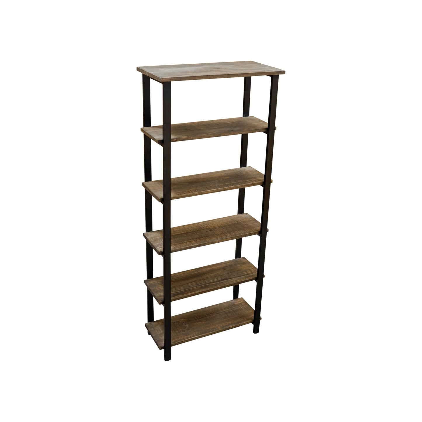 Alaterre Furniture Pomona Living Room 6-Tier Solid Wood Bookcase with Metal Frame – Rustic Industrial Modern Wood and Metal Bookshelf for Home Office, Living Room, or Bedroom Storage