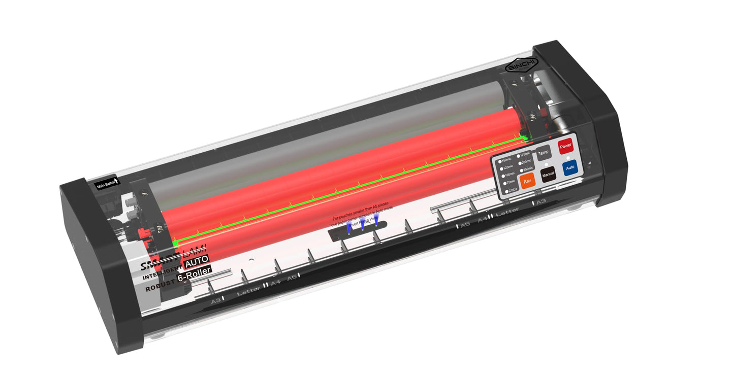 SINCHI 6-Roller Auto Sense Laminator, 13-Inch 3–10 Mil Thermal Machine, 50-Second Warm-Up, 47 in/min, Never-Jam Heavy Duty, Office & School, 11×17"