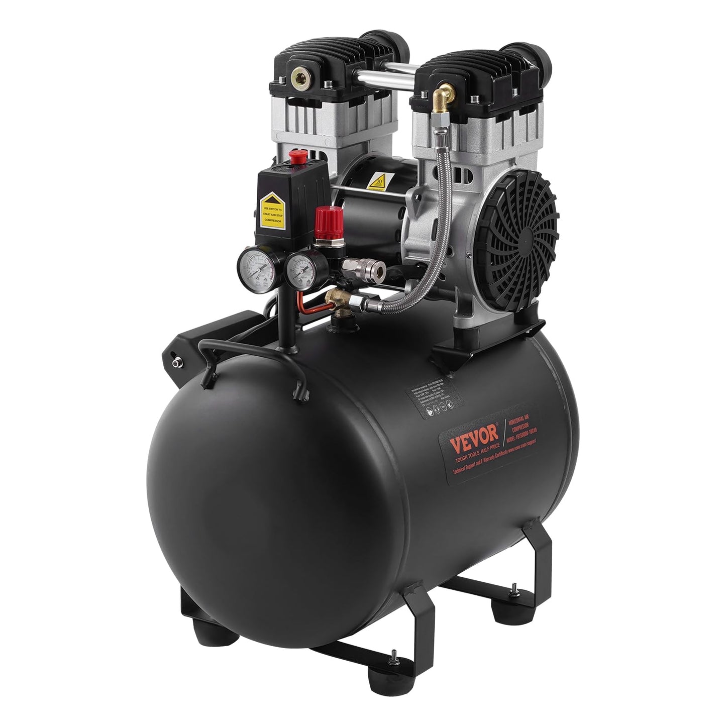 VEVOR Air Compressor, 10 Gallon Steel Tank, 2HP 5.3 CFM@90 PSI Oil Free Air Compressor & Max. 125PSI Pressure, 78dB Ultra Quiet Portable Compressor, for Auto Repair, Tire Inflation, Spray Painting