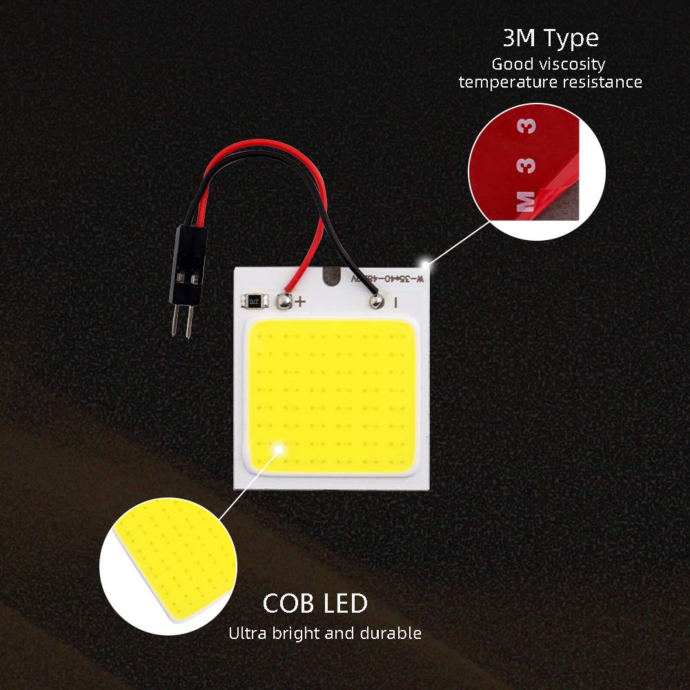 Grandview 10-Pack COB 48-SMD DC12V LED Dome Lamp - White Interior Reading Light with BA9S T10 Festoon Adapters