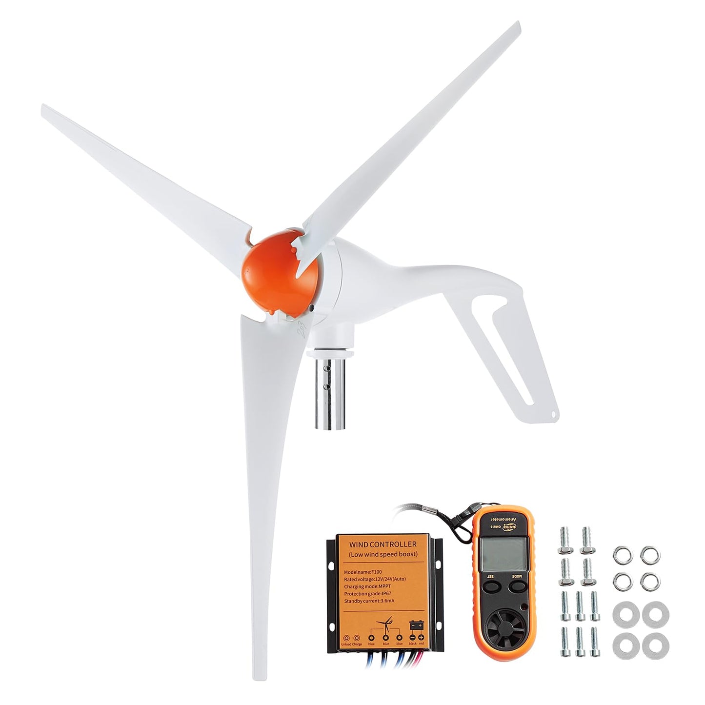 Happybuy 500W Wind Turbine Generator with Anemometer, 12V Wind Power Kit, 3-Blade Wind Generator, MPPT Controller & Adjustable Windward Direction, Ideal for Home, Farm, RVs, Boats