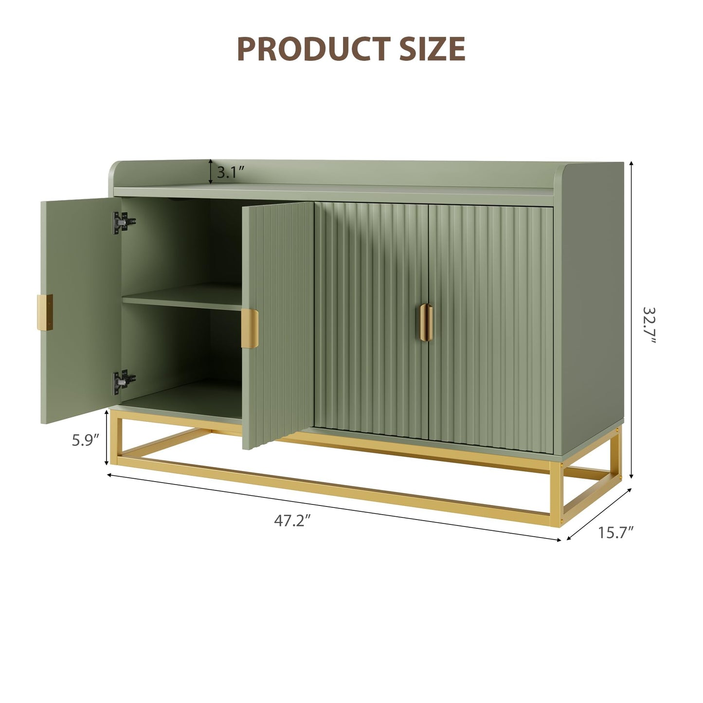 Garvee 47.2" Fluted Sideboard with Storage Cabinet, Modern Kitchen Sideboard with Adjustable Shelves, Media Console Buffet Cabinet with Doors for Living Room, Kitchen, Entryway, Green