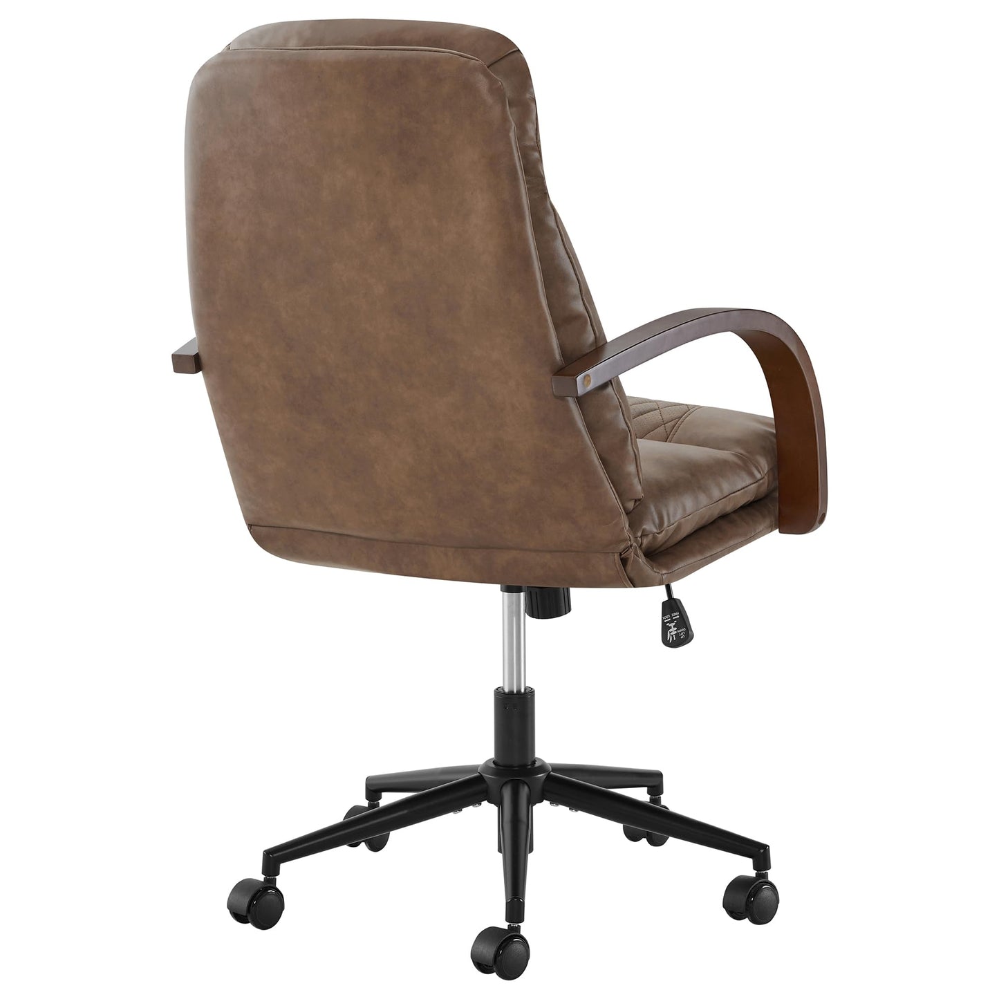 KISLOT Home Office Desk Chair, Ergonomic Office Chair with Lumbar Support, Adjustable Swivel Computer Chair with Wheels, Faux Leather Executive Task Chair with Wood Arms, Brown