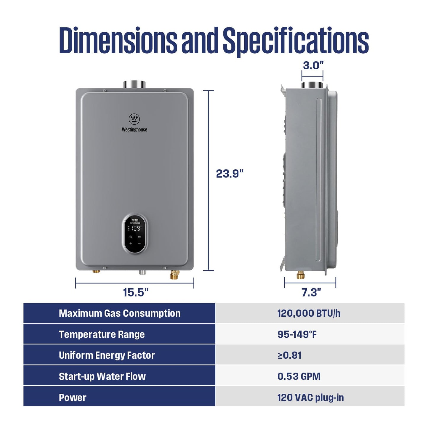 Westinghouse Tankless Water Heater Gas, 5.1 GPM 120,000 BTU Indoor Natural Gas Heater Whole House, Smart WiFi&App Control, CSA Certified, ±1°F Temperature Stability, Non-Condensing for 2-4 Fixtures