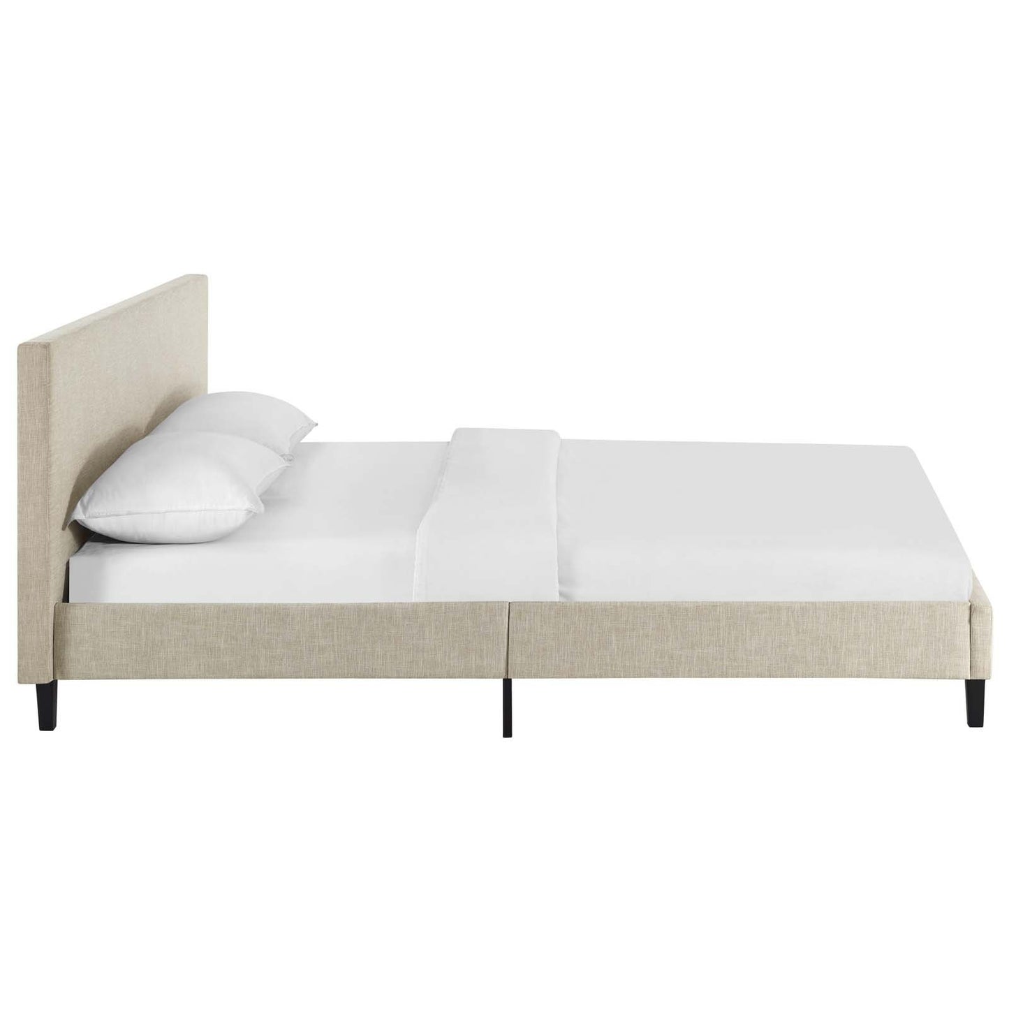 Modway Anya Upholstered Beige Platform Bed with Wood Slat Support in Queen