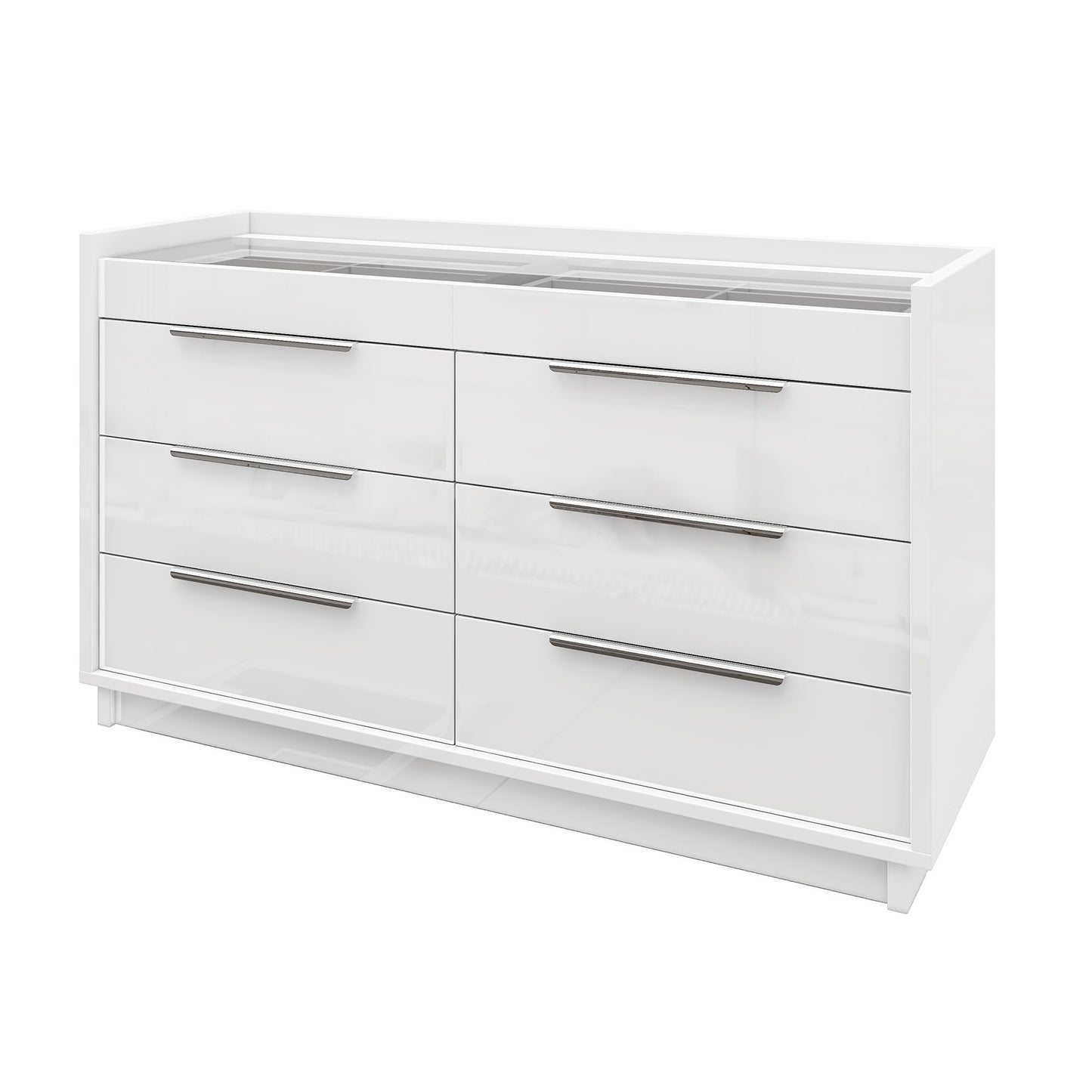 AMERLIFE 47.2" W 8 Drawer Dresser with LED Light & Glass Top, Modern High Gloss Storage Chest with 2 Jewelry Drawers, Storage Organizer for Bedroom, White
