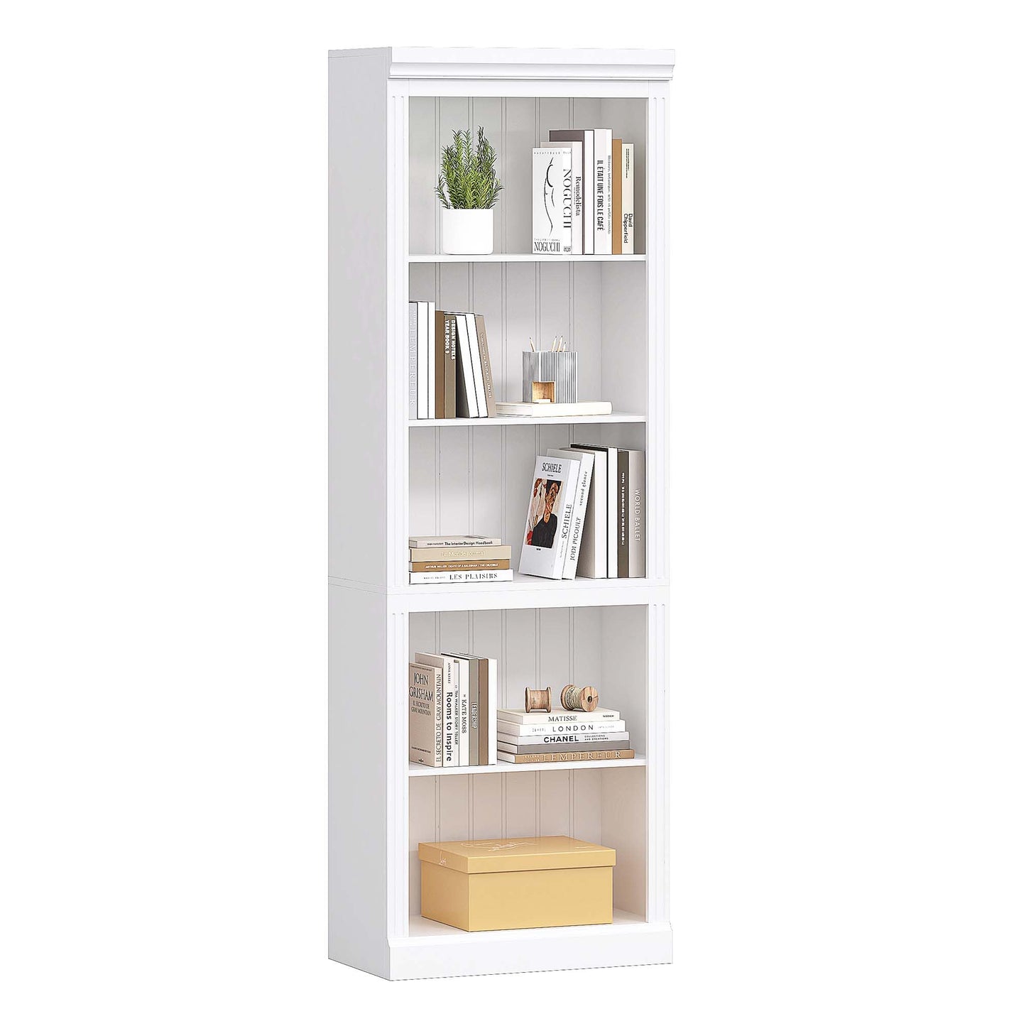 Spirich 5 Tier White Bookshelf, Tall Bookshelf with Storage, Open Wooden Book Shelf, Modern Large Bookcase for Living Room, Home Office, Dinning Room