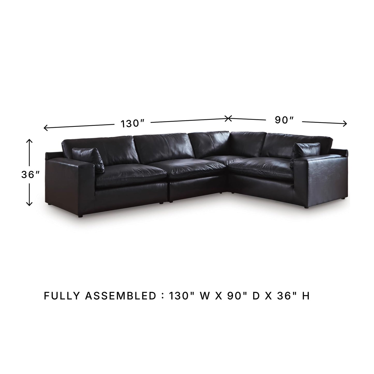 Signature Design by Ashley Emilia Sectional Sofa, Modular Leather Couch with Feather Cushions, Contemporary Living Room Seating with Floating Pieces, 130" W x 90" D x 36" H