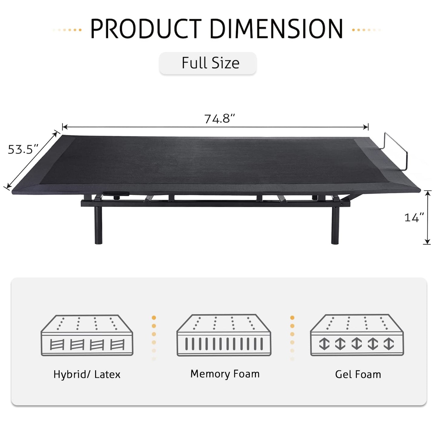 SHA CERLIN Electric Adjustable Bed Base, Ergonomic Basic Full Size Bed Frame with Upgraded Motors and Wireless Remote Control, Independent Head and Foot Incline, Assembly Required