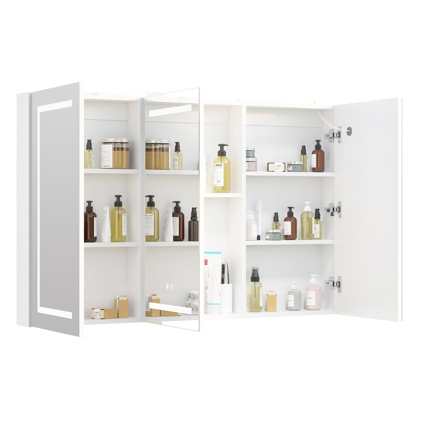 Large Medicine Cabinet, LED Lighted Medicine Cabinets with 3 Doors,Wall Mounted Bathroom Mirror with Storage,47inch,Defogger, Dimmable,Led Medicine Cabinet Mirror for Bathroom,47.2x 5.1x 30 In