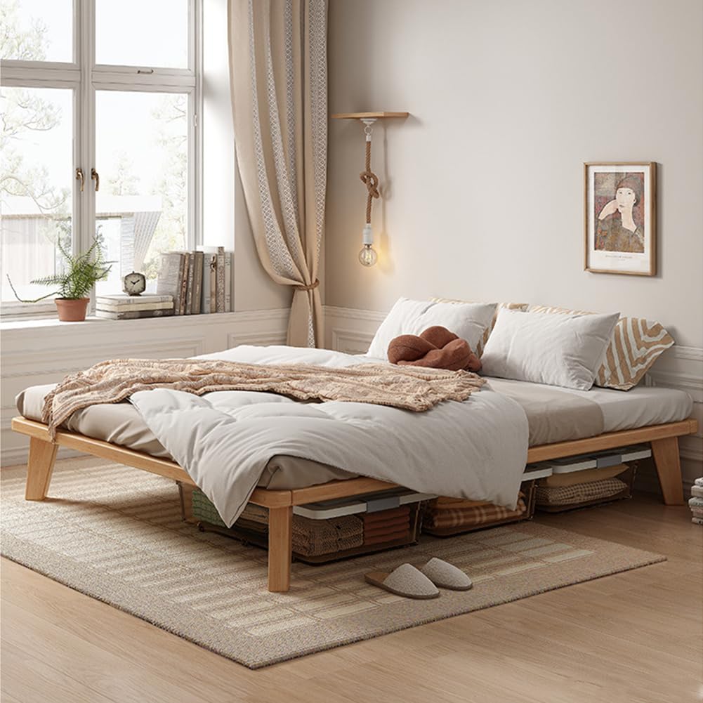 NELYE Full Platform Bed Base - 14 Inch Solid Wood Mattress Foundation with Support Slats and Legs, Full-Size Rubberwood Simple Bed Frame