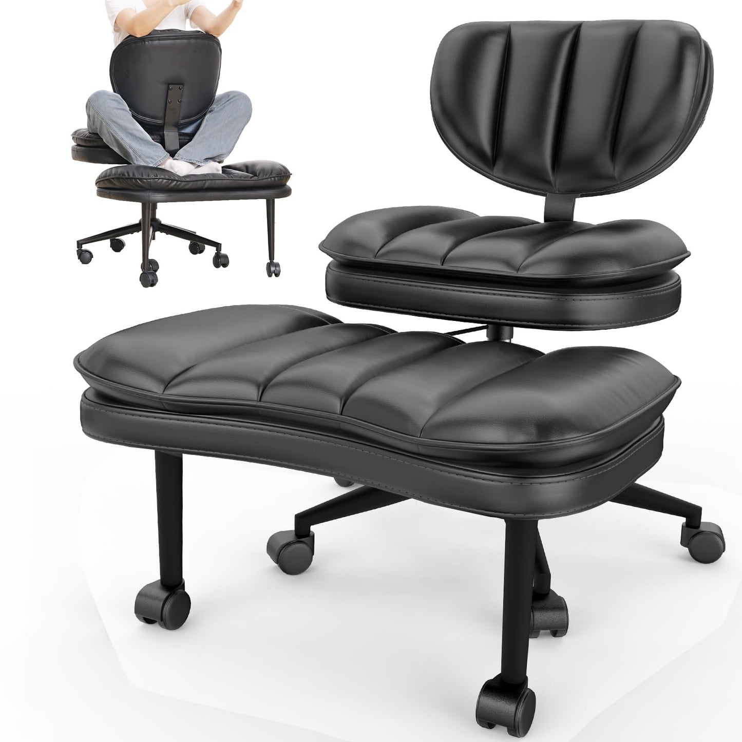 Extra-Wide & Tall Cross-Legged Office Chair – Deeply-Padded Cloud Seat, Ergonomic Back Support, Adjustable Height for ADHD & Meditation
