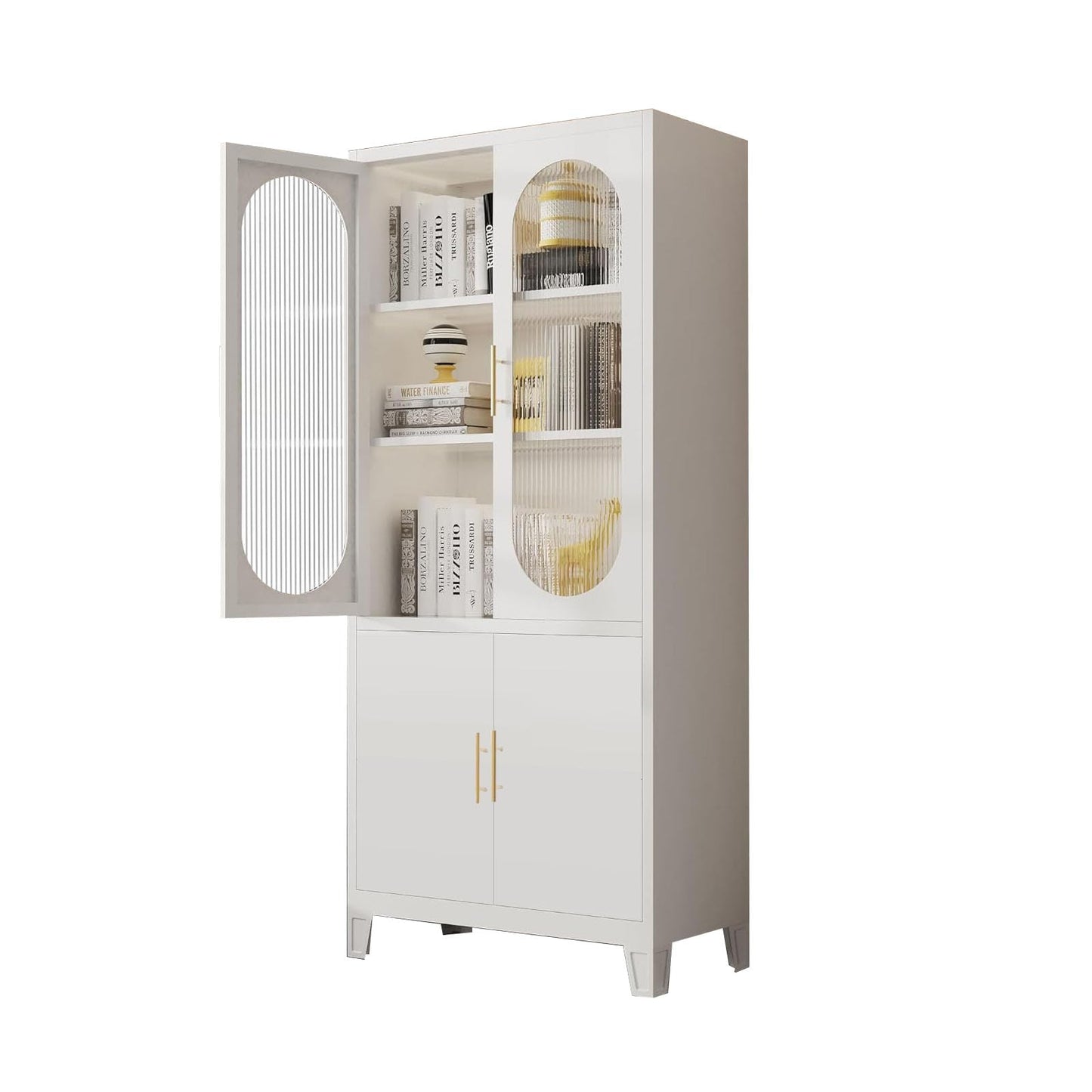GarveeHome 70 Inch Tall White Pantry Cabinet for Small Spaces – Freestanding Kitchen Storage Cupboard with Frosted Glass Doors & Customizable Interior, Fits Bathroom, Dining or Home Office
