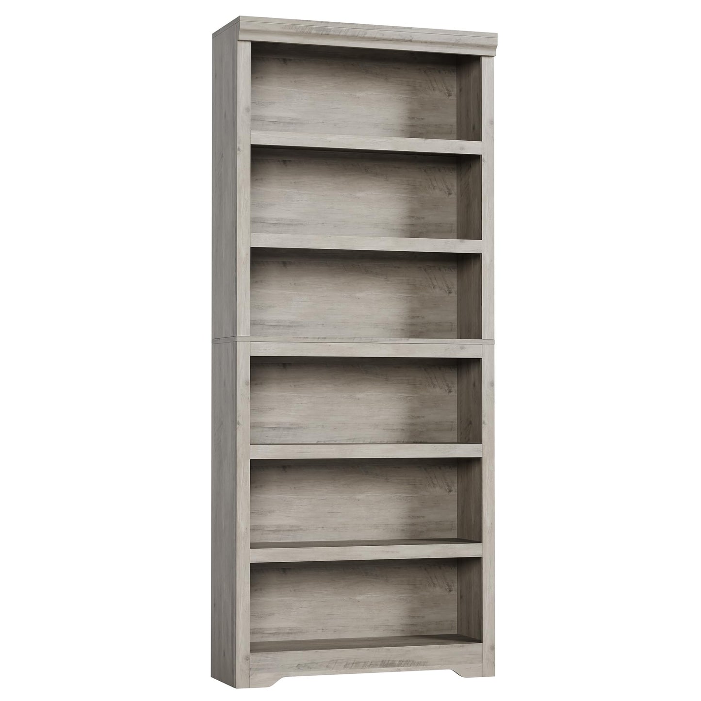 75" Tall Farmhouse Bookshelf, 6 Tiers Open Bookcase with Adjustable Shelves, Anti-Tip Floor Standing Storage Organizer, 31.5"W Wooden Display Shelf for Home Office, Living Room, Balcony & Study, Gray
