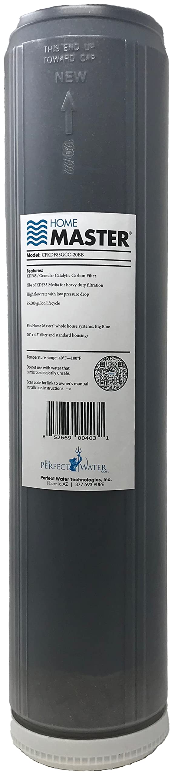 Home Master HMF2SmgCC Whole House Water Filter, 4-layer sediment filter 25 to 1 micron, Powerful Up-Flow KDF85 & Catalytic Carbon 10gpm, 1” NPT ports, Patented heavy steel bracket fits 16” wall studs