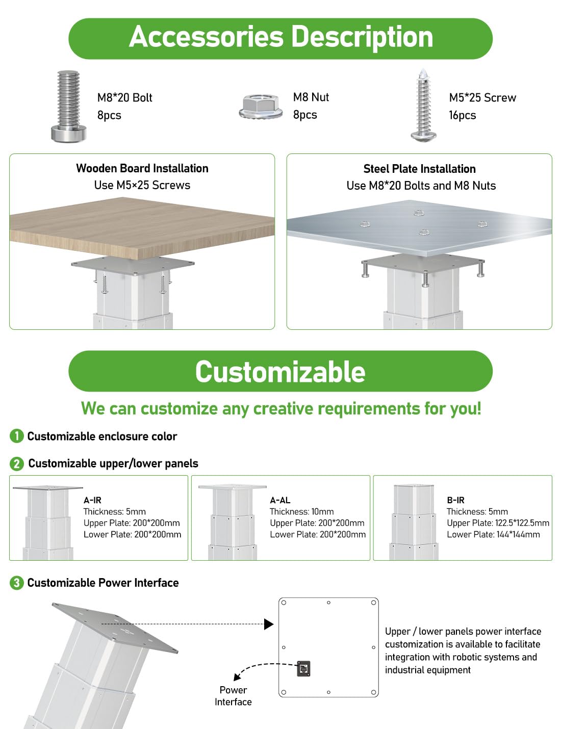 DIHOOL Electric Lift Table, Motorized Lifting Column, Heavy Duty 450Lbs, 18.9" to 40.4" Height Adjustable Table Leg, RV Telescoping Lifting Platform, Wireless Remote & APP Control