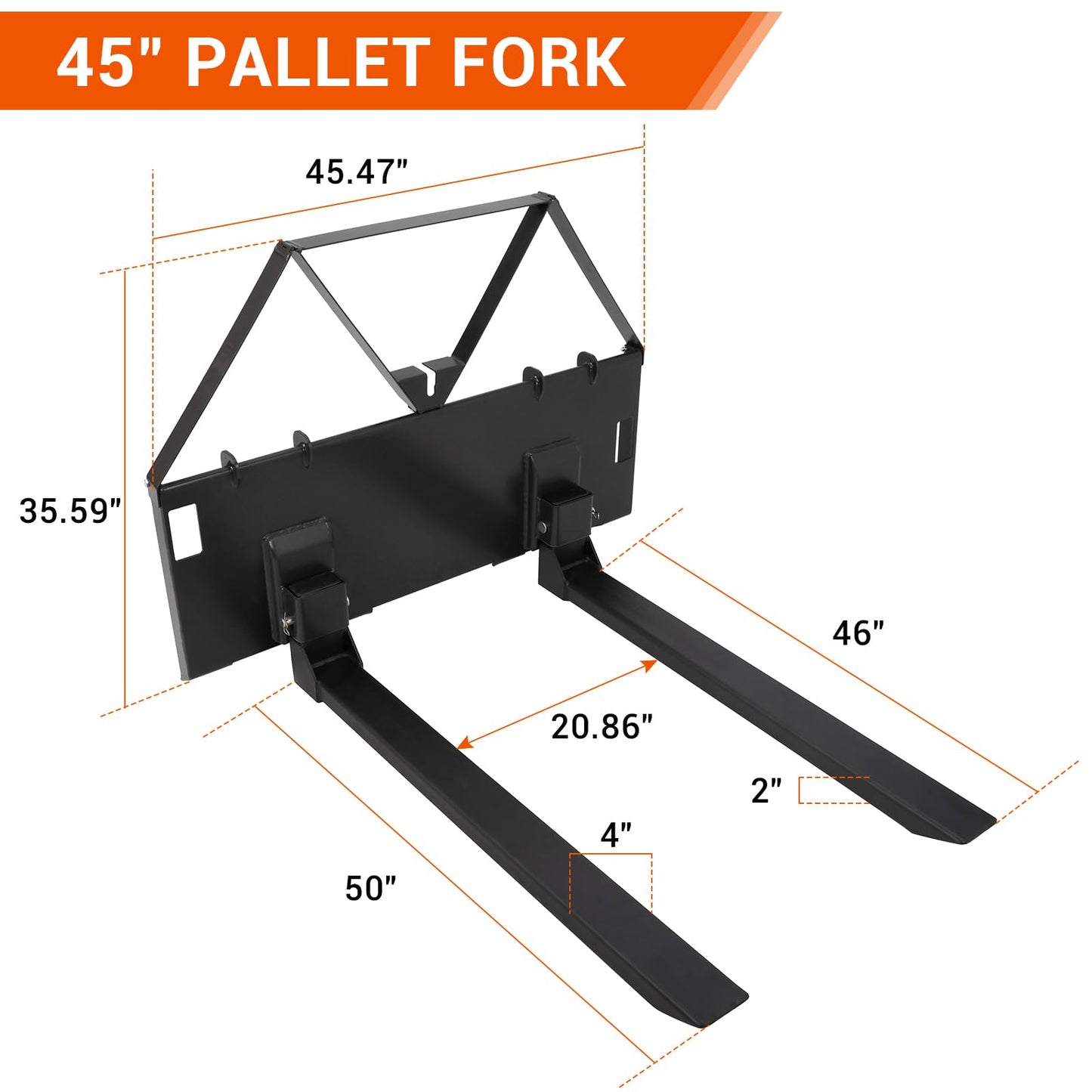 GarveeTech 46 in Skid Steer Pallet Forks, Heavy Duty 3200 LBS Capacity Skid Steer Forks Attachment for Tractors and Loaders, Quick Attach Mount, Black