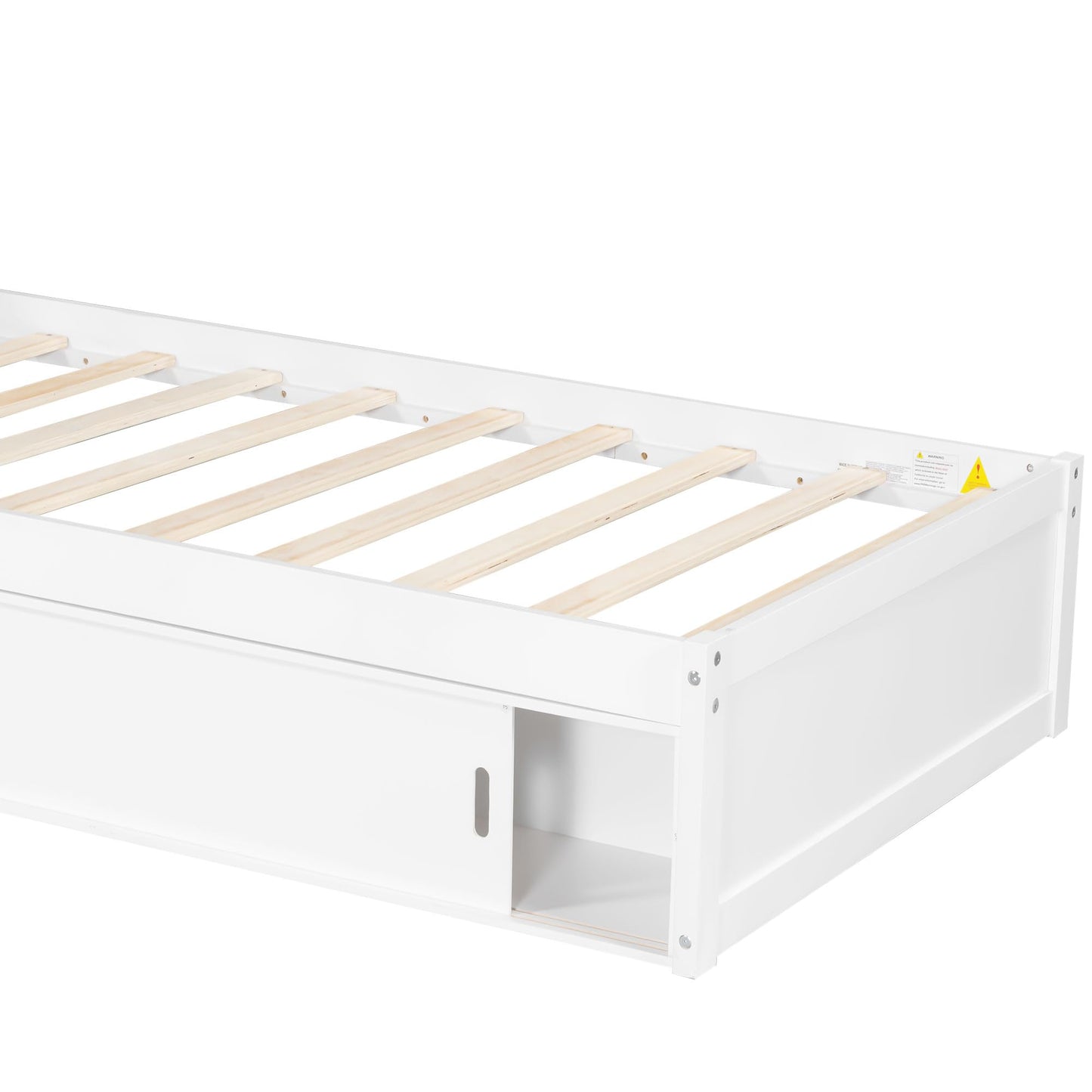 Merax Twin Size Platform Bed with Trundle and Storage Cabinets, L Shaped Corner Bed with Desk and Light, Wood Slats Support, 3 Beds in One Design, No Box Spring Needed