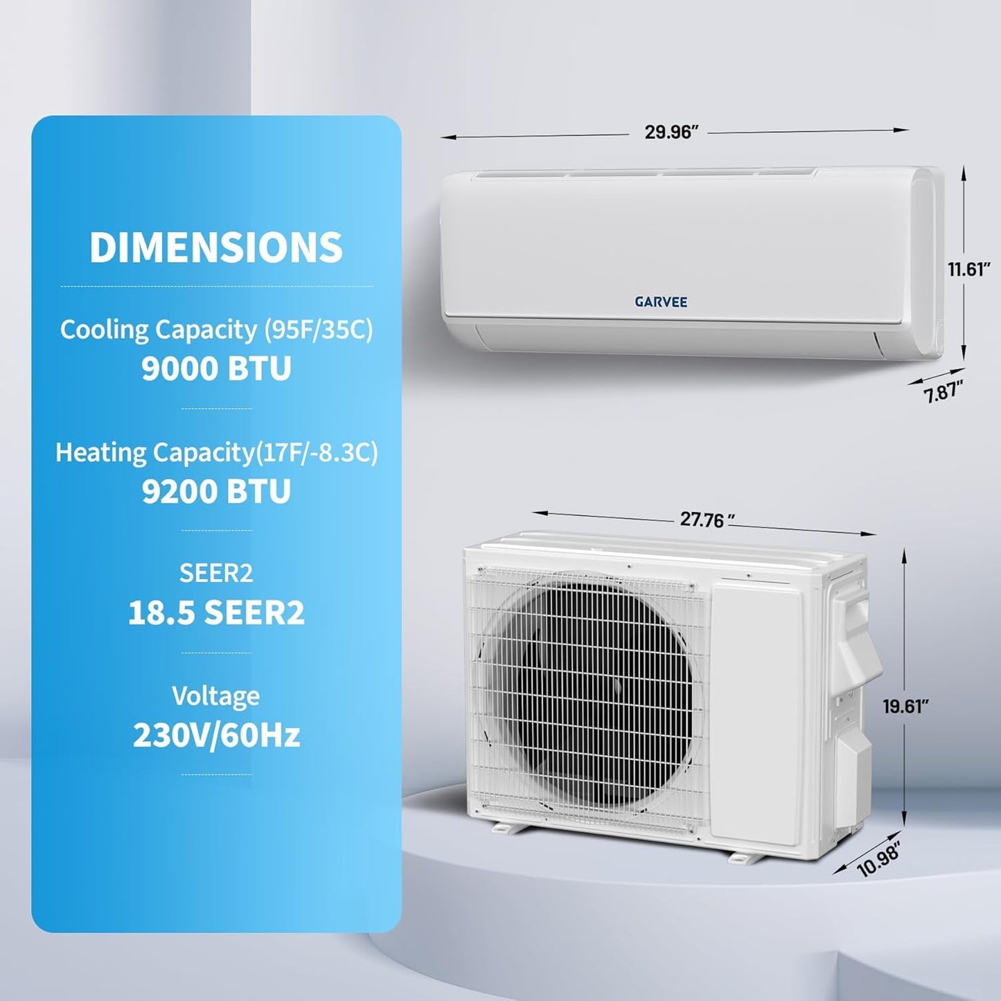 Garvee Mini Split AC & Heat Pump, 9000 BTU 208/230V, 18.5 SEER2, Remote Control & APP Control, Bulit in 2.0 WiFi, Works with Alexa, Ultra-Quiet, Energy Efficient, Cool and Heat Room Up to 450Sq.ft