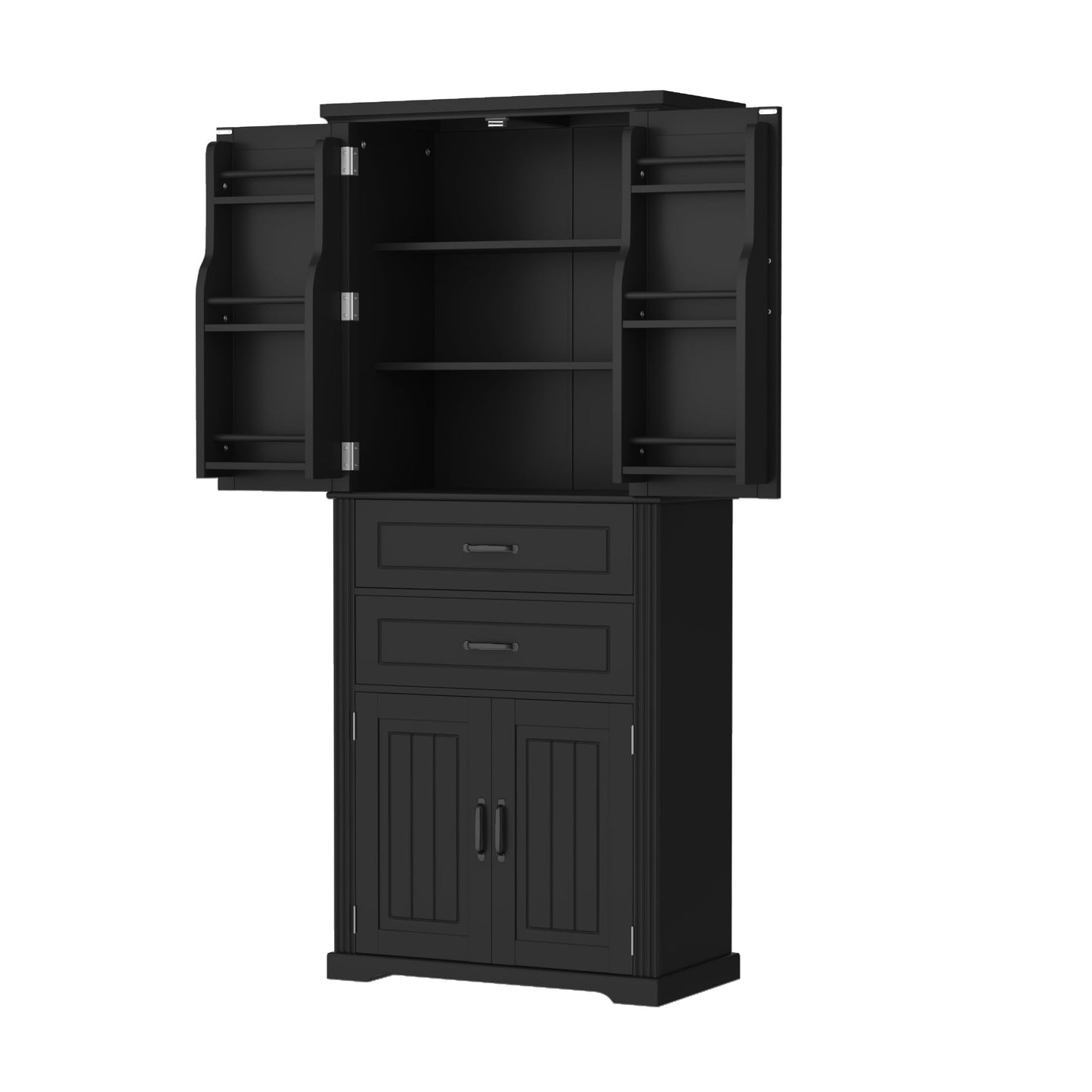 Merax 72.5" Tall Kitchen Pantry Storage Cabinet, Farmhouse Freestanding Large Cupboard with Two Drawers, Bathroom Cabinet with Adjustable Shelves, 6 Door-Shelf for Dining Room, Black