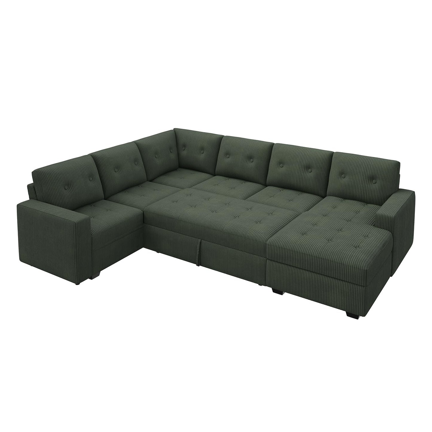 HONBAY Sectional Sleeper Sofa Bed with Storage Chaise, Sleeper Sectional Pull-Out Sofa, Sectional Sleeper Couch for Living Room, Velvet Green