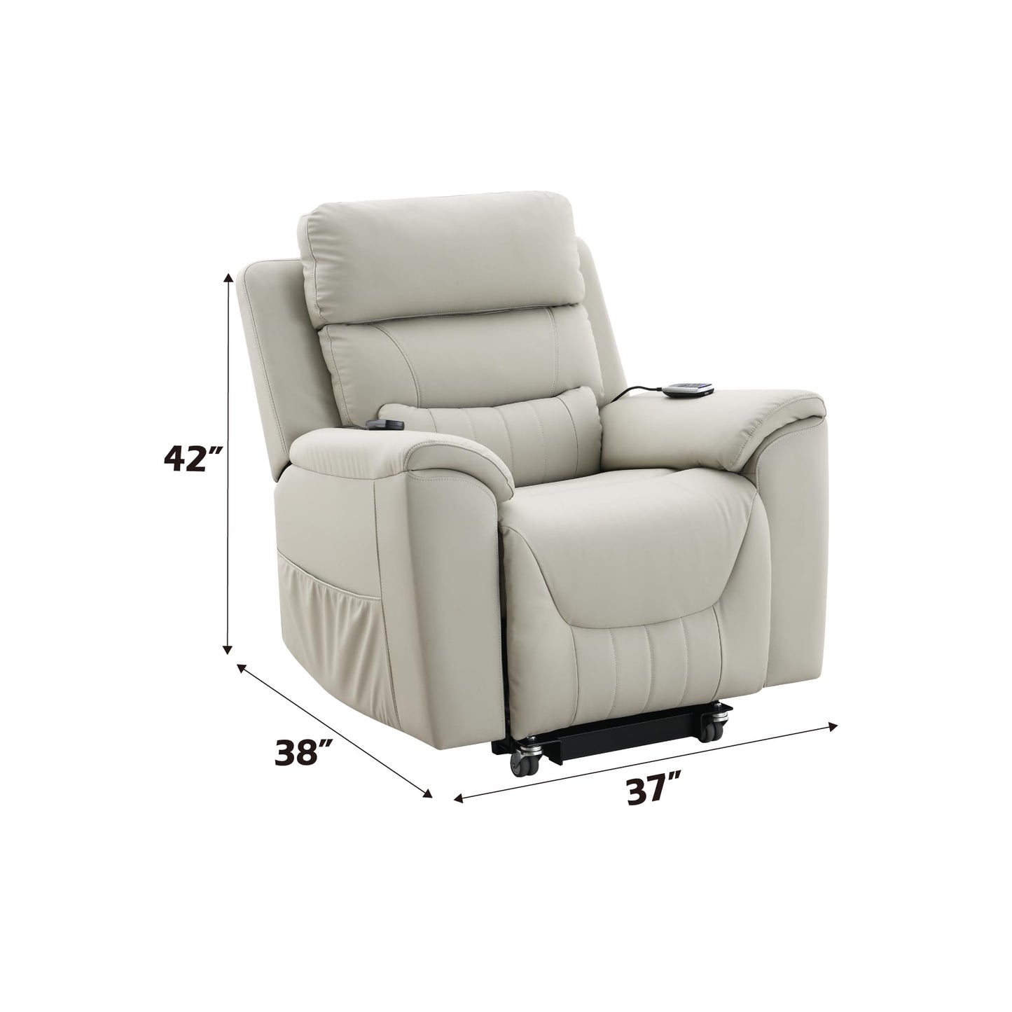 Acme Marsha Faux Leather Power Recliner with Lift & Massage in Light Gray