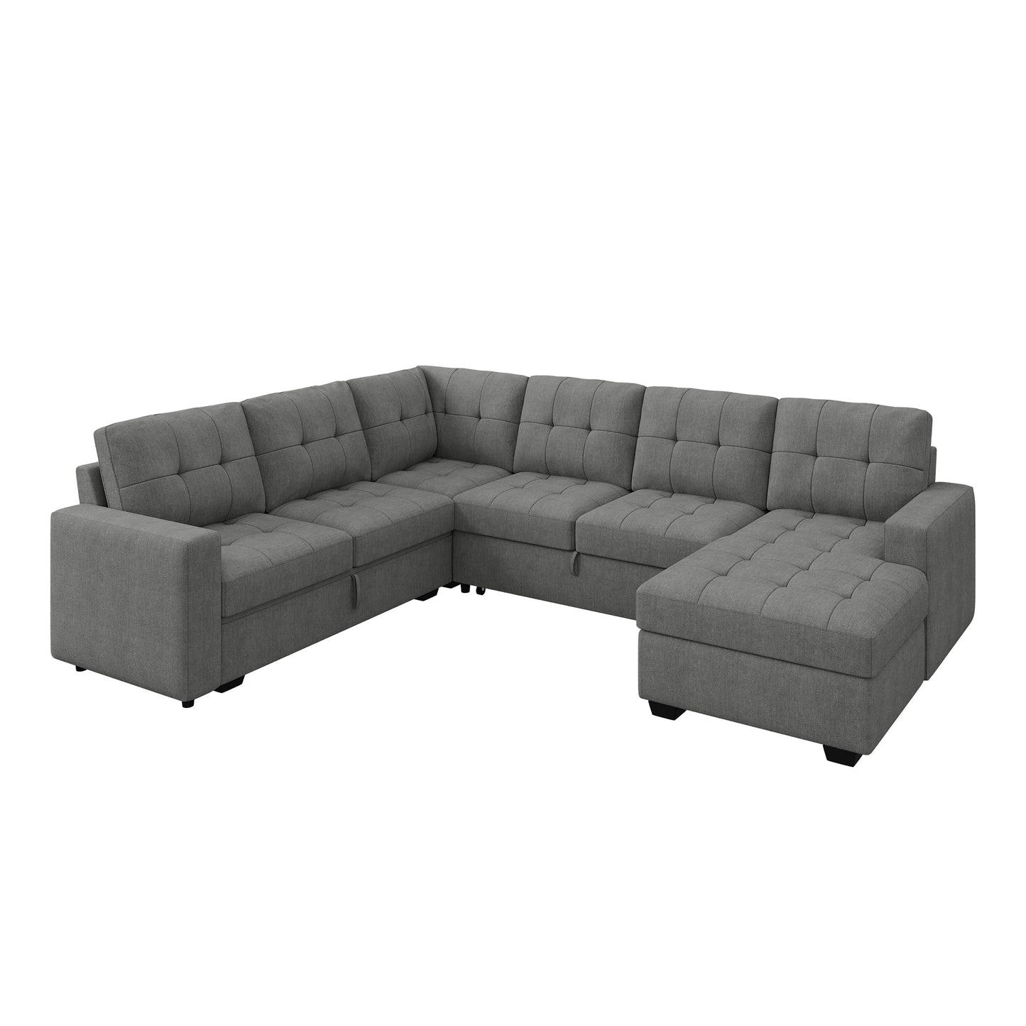 HONBAY Sleeper Sofa Bed with Storage Chaise, Sectional Couch with Pull Out Bed, U Shaped Sectional Sleeper Sofa Couch, Grey
