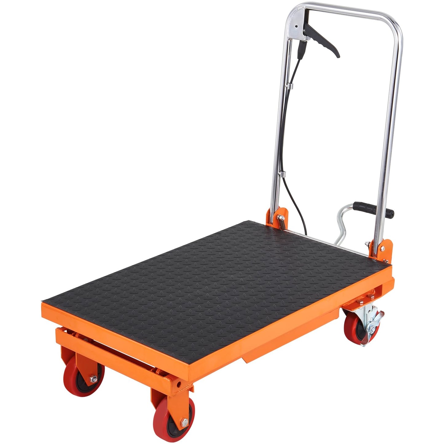 VEVOR TF15 Hydraulic Lift Table Cart, 330lbs Capacity 28.5" with 4 Wheels and Non-Slip Pad, for Material Handling and Transportation, Orange