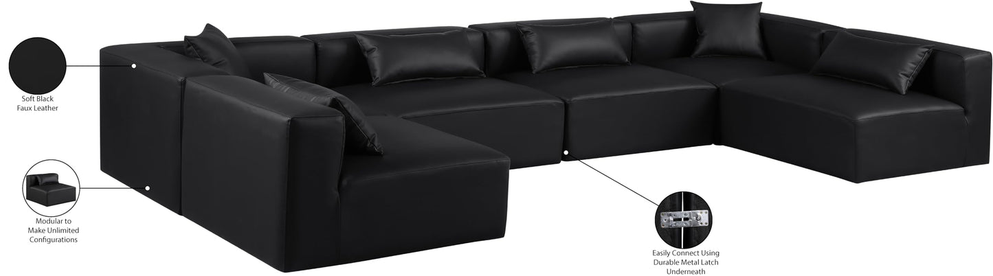 Meridian Furniture 668Black-Sec6D Cube Collection Modern | Contemporary Modular Sectional with Soft Black Vegan Leather, Modular to Create Infinite Configurations, 144" W x 72" D x 26" H, Black