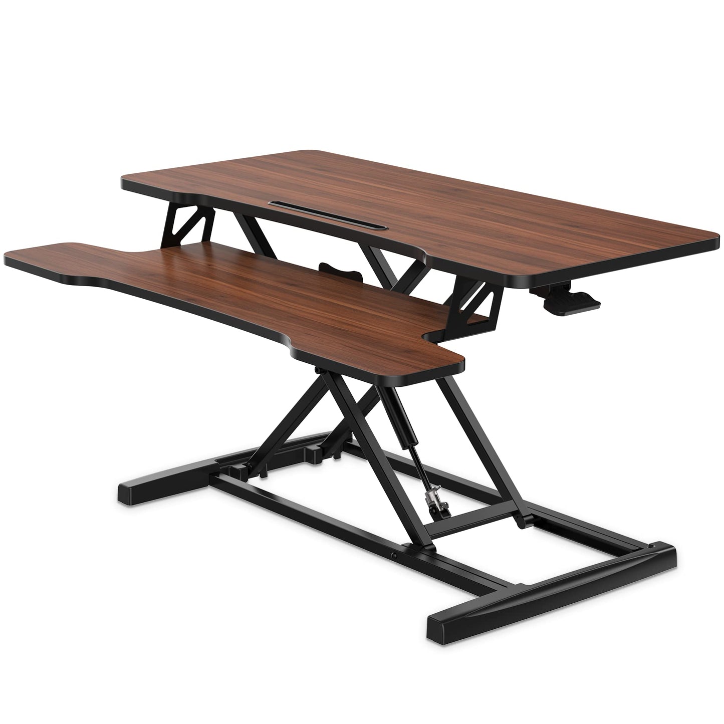 FITUEYES Height Adjustable Standing Desk 36” Wide Sit to Stand Converter Stand Up Desk Tabletop Workstation for Laptops Dual Monitor Riser Brown SD309102WE