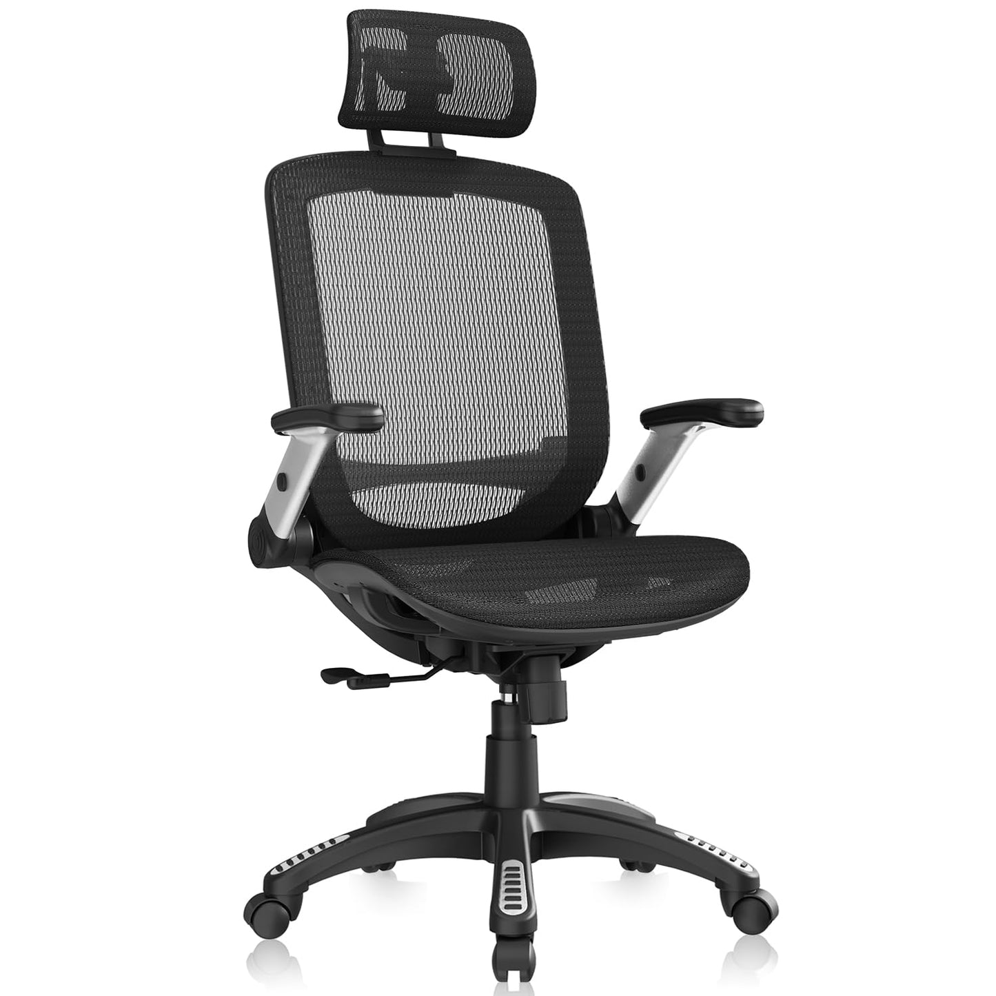 GABRYLLY Ergonomic Office Chair, High Back Home Desk Chair with Headrest, Flip-Up Arms, 90-120° Tilt Lock and Wide Cushion, Big and Tall Mesh Chairs for Man Woman, Black Task Chair