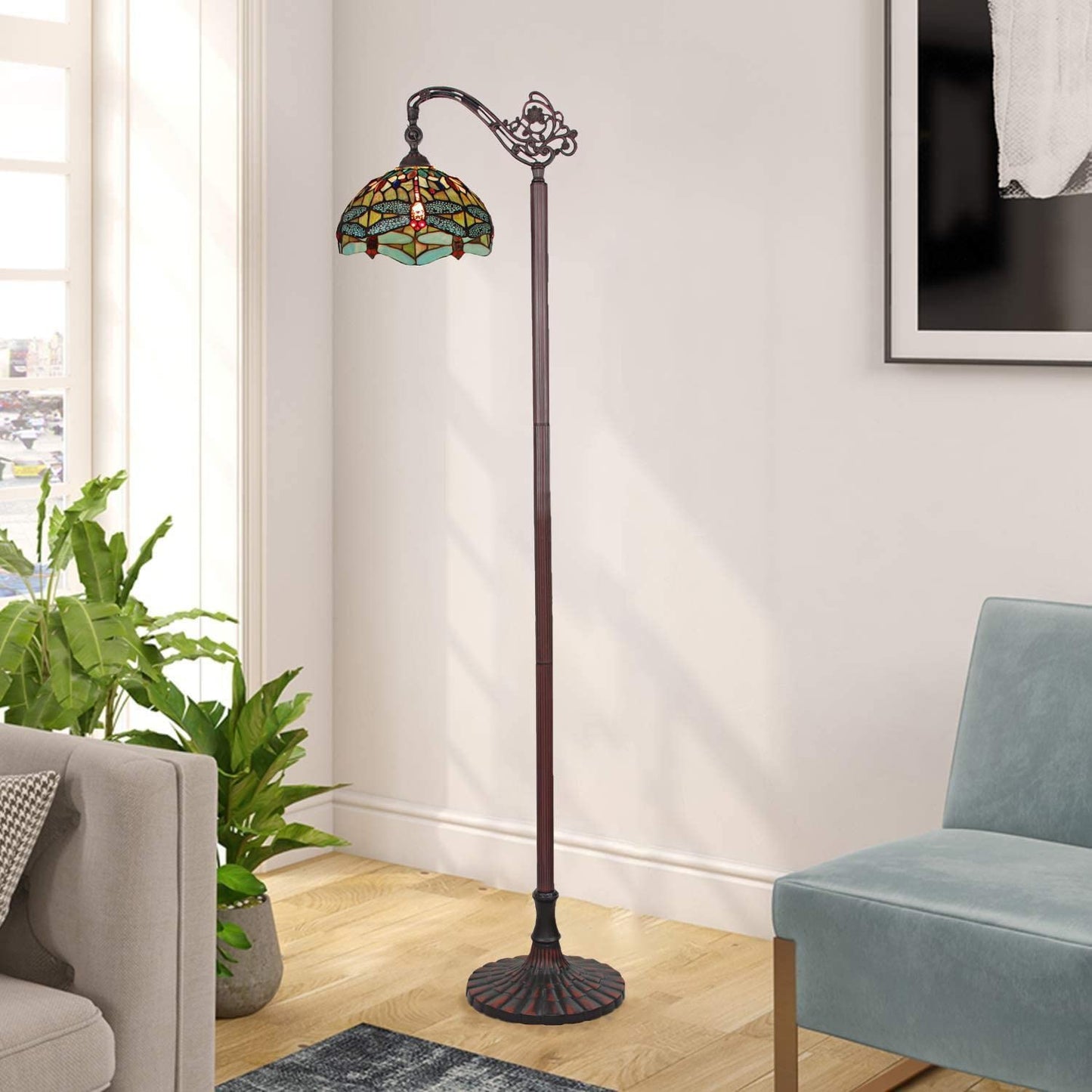Chloe Lighting Empress Dragonfly Tiffany-Style Floor Lamp, Dark Bronze, 11.81in x 64.37in , Multicolor, Model CH3T471GD11-RF1