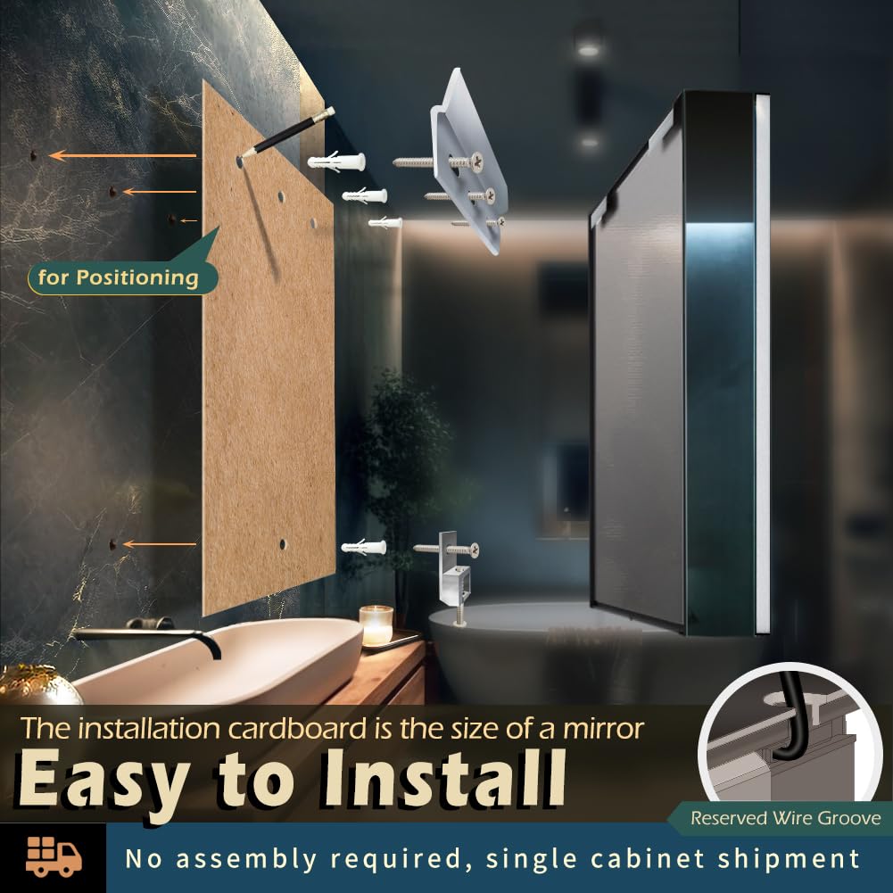 KWW LED Lighted Bathroom Medicine Cabinet with Sockets & USBs, Defogger, Dimmable, 3 Color Light Makeup Mirror, Easy to Install, Wall Mounted Cabinet (2 door-31 * 28)