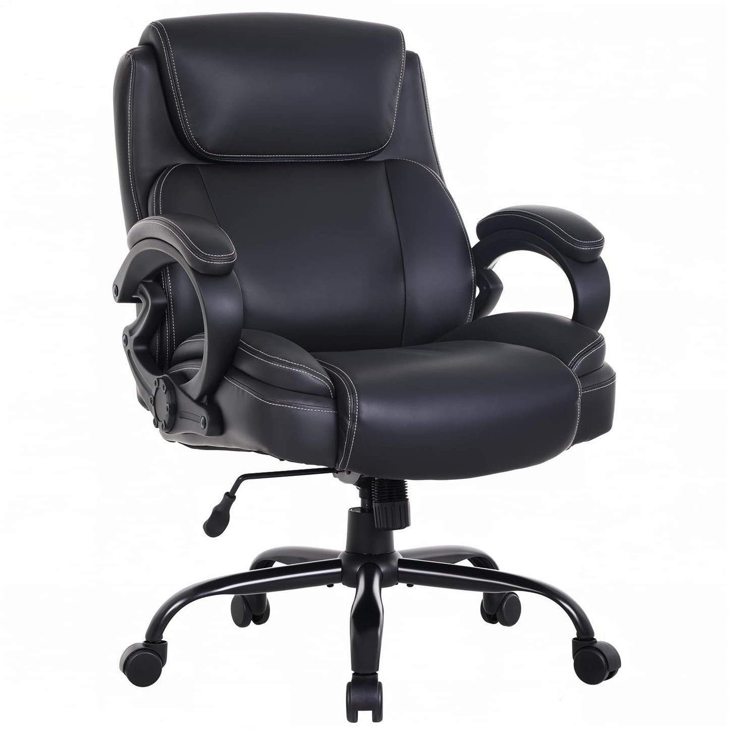 FDW Big and Tall Heavy Duty Office Chair 400lbs Wide Seat Ergonomic Computer Desk Chair with Arms and Lumbar Support High Back PU Leather Executive Task Computer Chair for Back Pain, Black