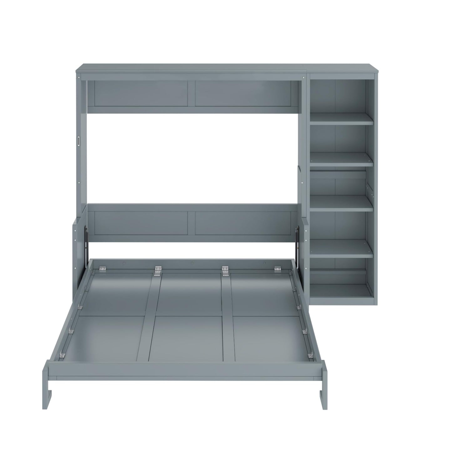 MERITLINE Full Murphy Bed with Desk and Storage Shelves,Wood Hideaway Murphy Wall Bed with Storage Bookcase for Adults (Grey,Full)