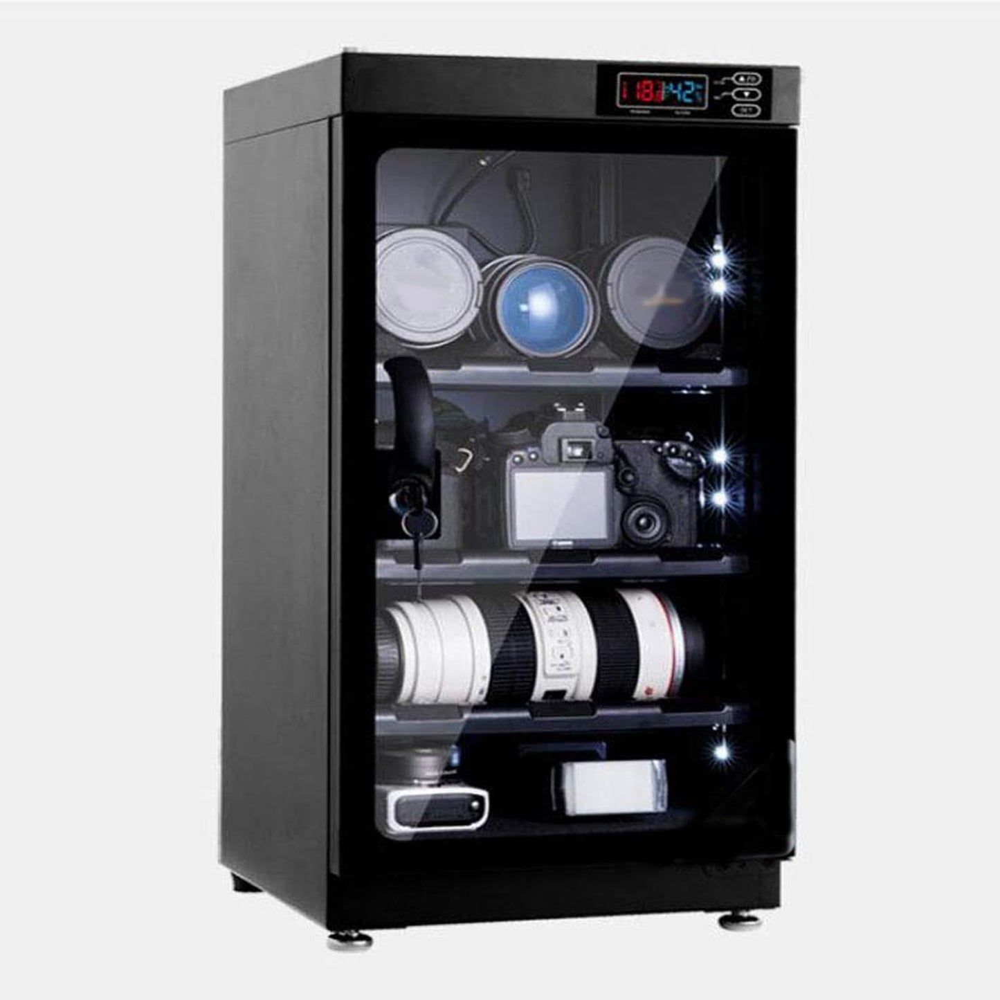 INTBUYING Camera Dry Cabinet 50L Electronic Dry Cabinet for Camera Lens Storage with Lock 4 Layers Intelligent Temperature Humidity LED Screen Noiseless